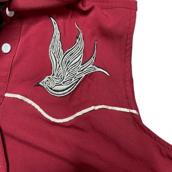 Harley-Davidson Moto Club Sleeveless Red Button Down Shirt Size Medium - Picture 10 of 12